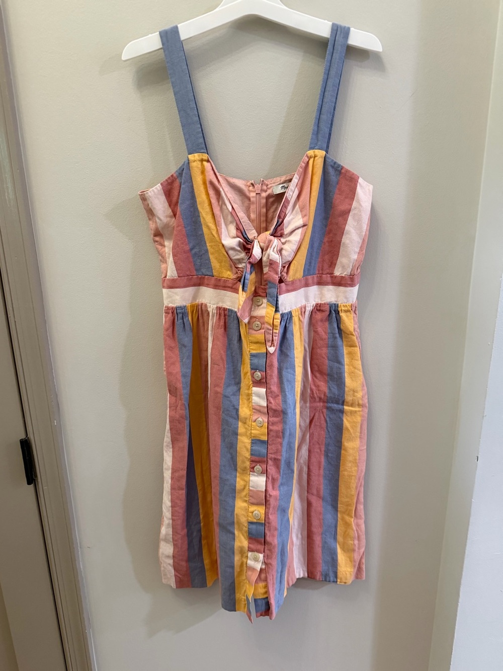 Madewell Womens Tie-Front Cutout Dress in Sherbet Stripe Size 10 Gauzy Sweethear